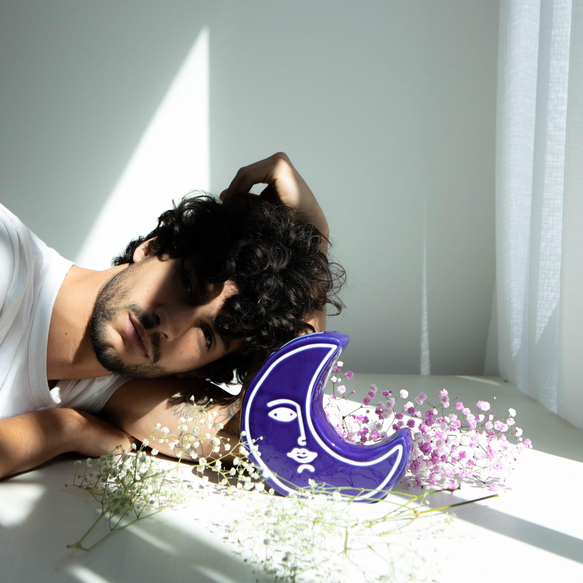 Vaza Mesec, plava, 19 cm, DOIY