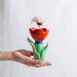 Vaza Cvet, zelena i crvena, 15 cm, DOIY - Slika 4